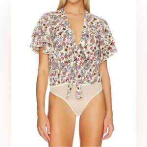 NWT Free People Call Me Later Printed Floral Bodysuit XS